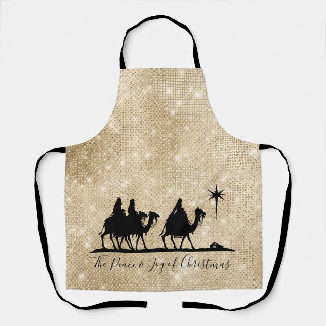 Three Wise Men Silhouette Black/Gold ID424 Apron (Front)
