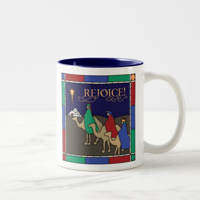 Three Wise Men Stained Glass Christmas Two-Tone Coffee Mug (Right)