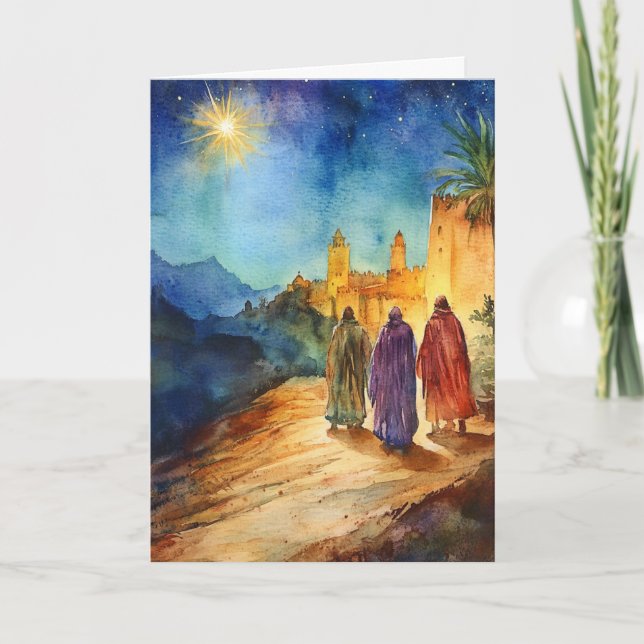 Three Wise Men with Christmas Star Watercolor  Card (Front)