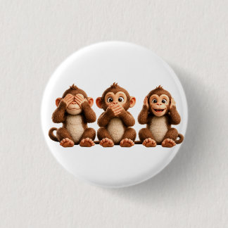 Three Wise Monkeys 1 Inch Round Button
