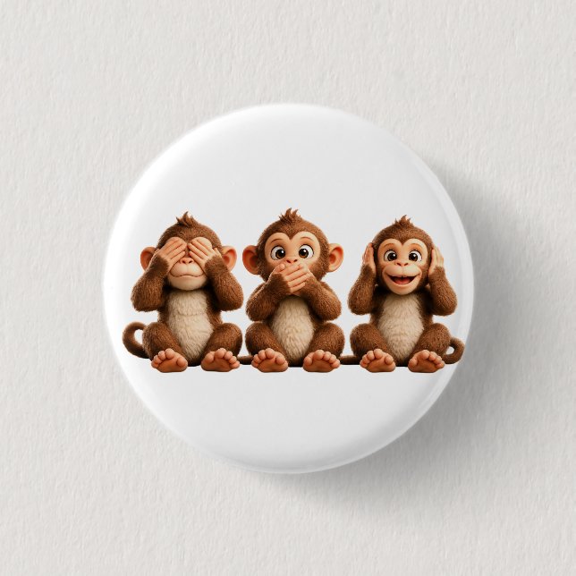 Three Wise Monkeys 1 Inch Round Button (Front)