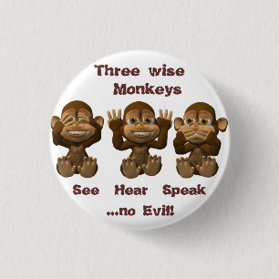 three wise monkeys 1 inch round button