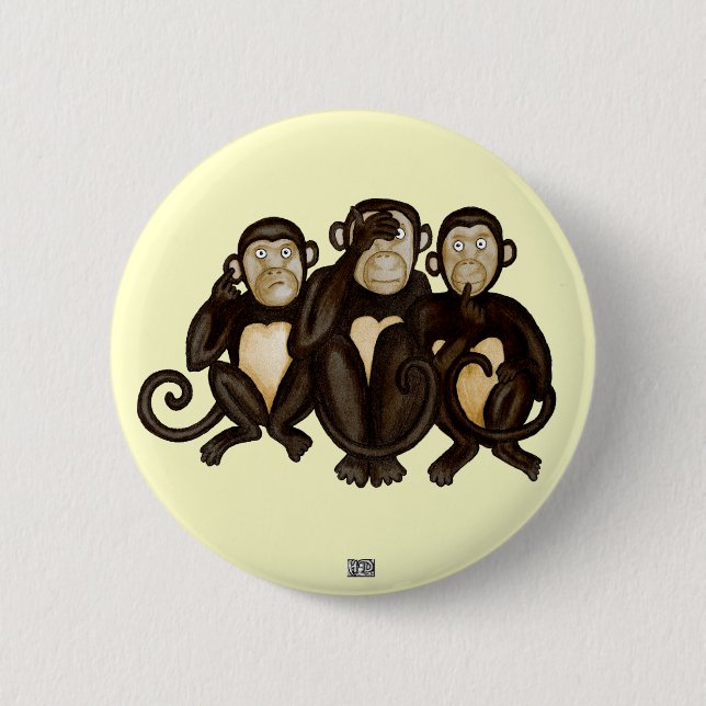 Three Wise Monkeys 2 Inch Round Button (Front)
