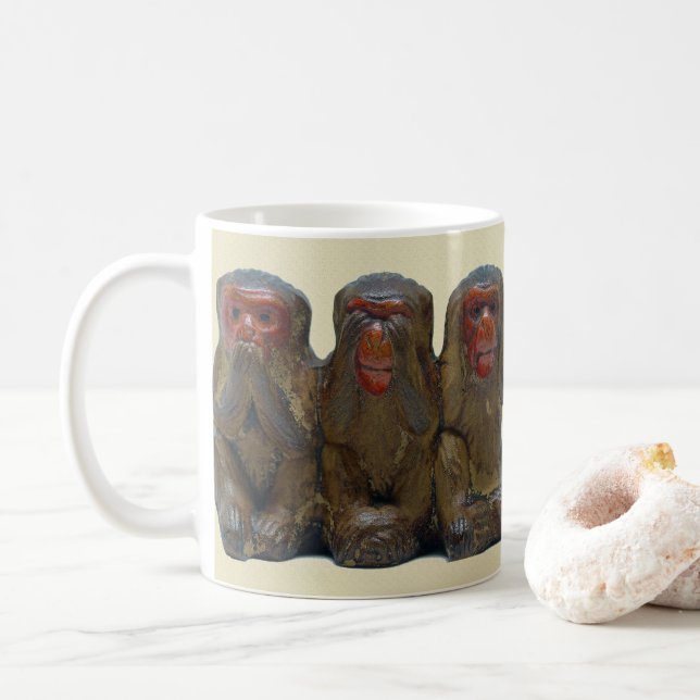Three Wise Monkeys Coffee Mug (With Donut)