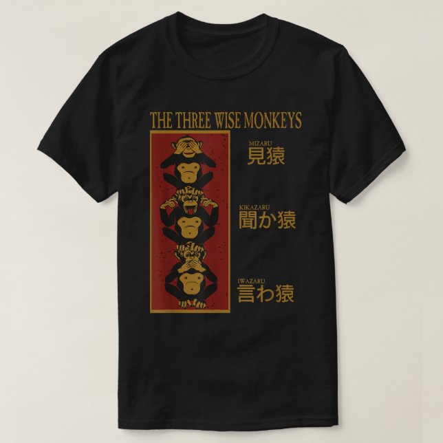 Three wise monkeys see no evil, hear no evil, spea T-Shirt (Design Front)