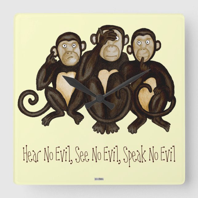 Three Wise Monkeys Square Wall Clock (Front)