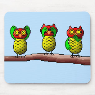 Three wise owls, hear, see & speak no evil mouse pad
