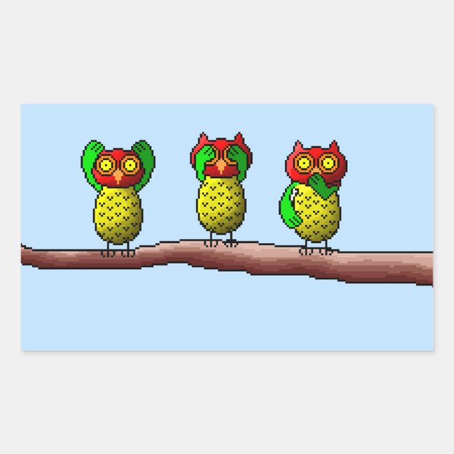 Three wise owls, hear, see & speak no evil sticker (Front)