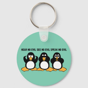 Three Wise Penguins Design Graphic Keychain