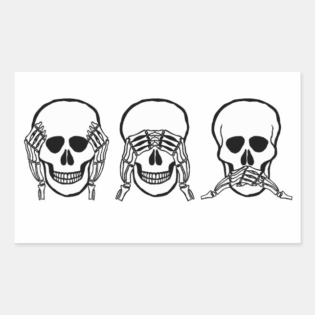 Three wise skulls, see, hear, speak no evil sticker (Front)