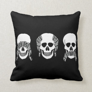Three wise skulls, see, hear, speak no evil throw pillow