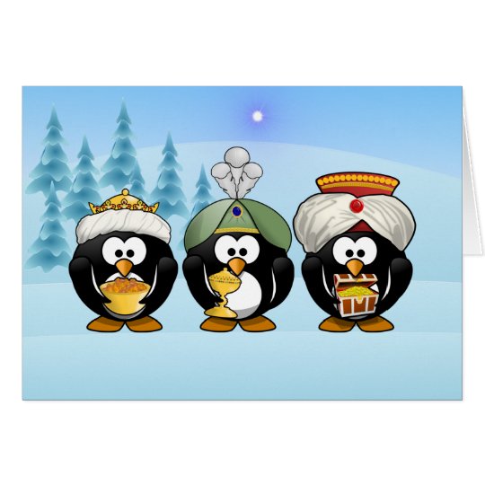 Three Wisemen Penguins Christmas Card
