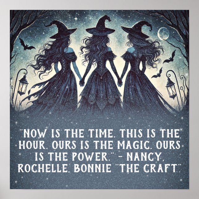 Three Witches at Night Starry Halloween Party Poster (Front)