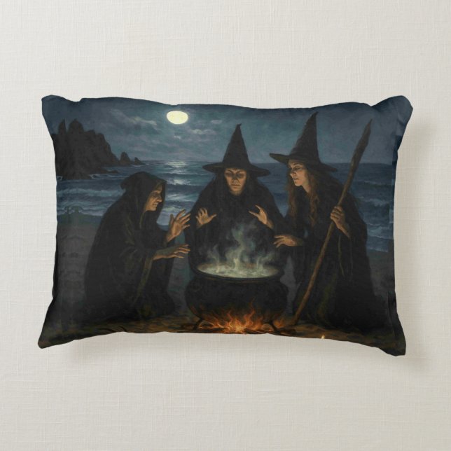 Three Witches Brew Cauldron Full Moon Beach  Accent Pillow (Back)