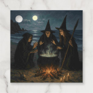 Three Witches Brew Cauldron Full Moon Beach Favour Tags
