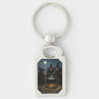 Three Witches Brew Cauldron Full Moon Beach Keychain