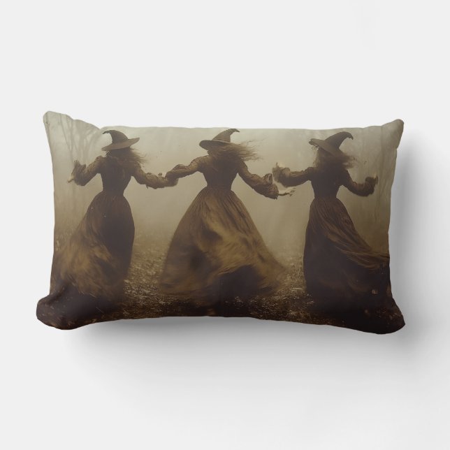 Three Witches Dancing in the Forest Lumbar Pillow (Front)