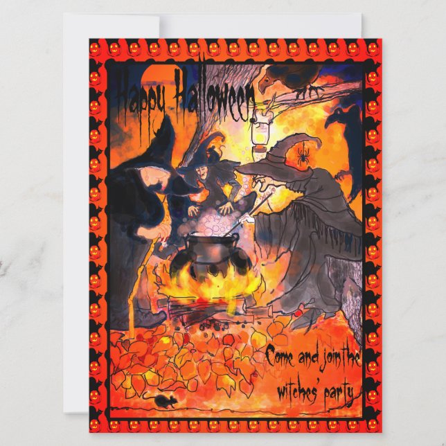Three Witches Party Halloween Art Invitation (Front)