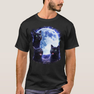 Three Witchy Black Cats Howling at Moon T-Shirt