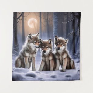 Three Wolf Cubs Tapestry