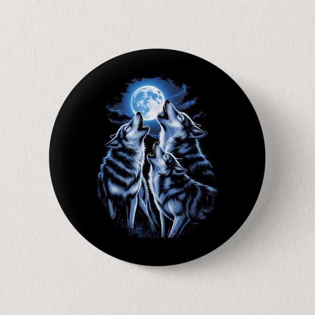 Three Wolf Howling Moon Wildlife Wolf Lovers 2 Inch Round Button (Front)