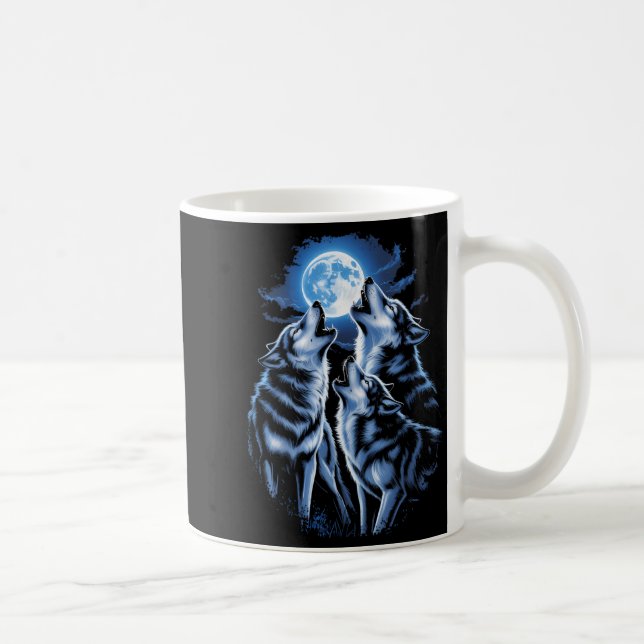 Three Wolf Howling Moon Wildlife Wolf Lovers Coffee Mug (Right)