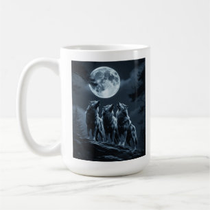 Three Wolves Howling at the Full Moon - Three Wolf Coffee Mug
