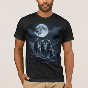 Three Wolves Howling at the Full Moon - Three Wolf T-Shirt