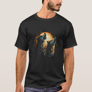 Three Wolves Howling At The Moon Ink Drawing Wildl T-Shirt