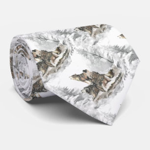 Three Wolves Howling Snowy Night Watercolor Tie