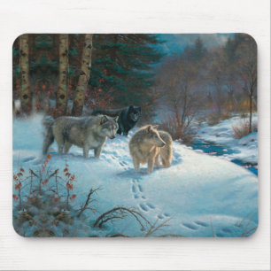 three wolves in the Winter Forest Mouse Pad