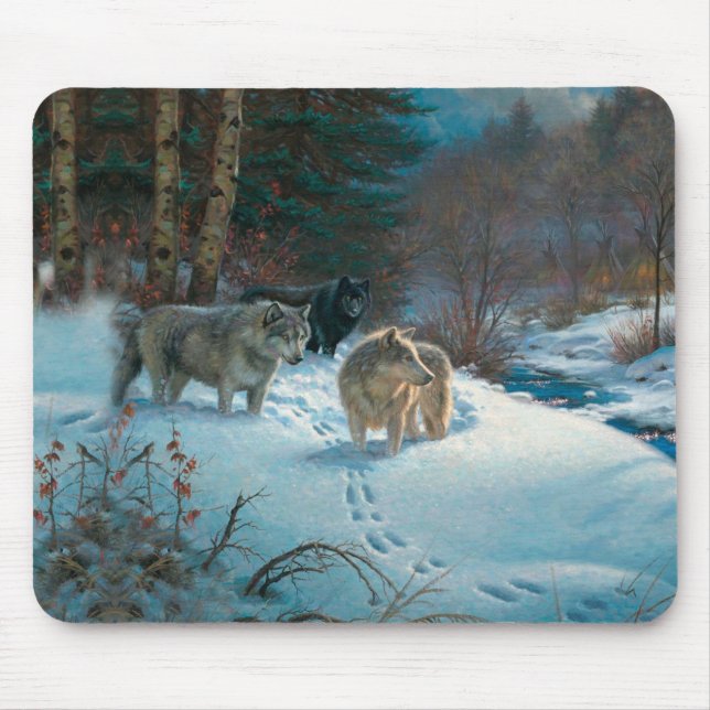 three wolves in the Winter Forest Mouse Pad (Front)