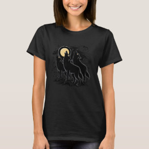 Three Wolves Moon Funny Lazy Animals Howling Parod T-Shirt