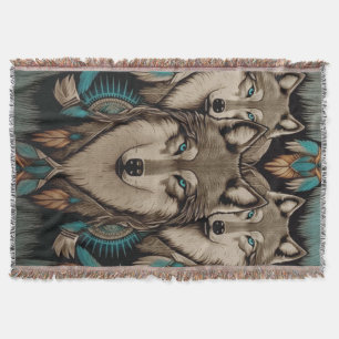 Three Wolves  Throw Blanket