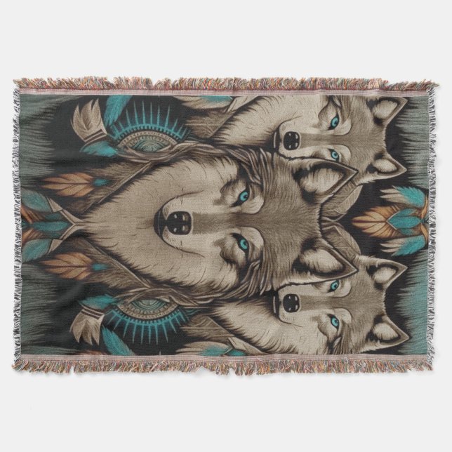 Three Wolves  Throw Blanket (Front)