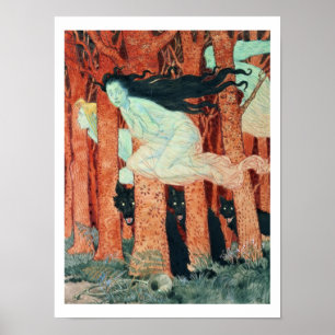 Three Women and Three Wolves (w/c) Poster