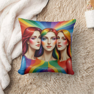 Three Women Celebrating Colourful Diversity Throw Pillow