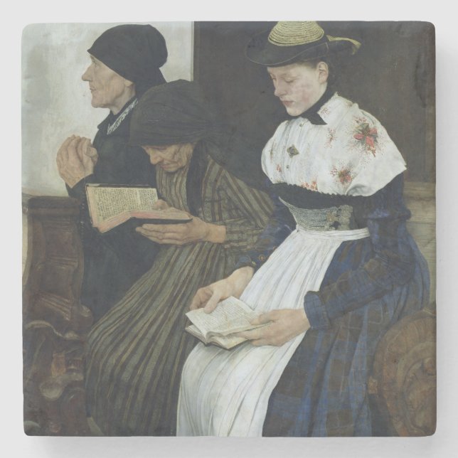 Three Women in Church, 1882 Stone Coaster (Front)