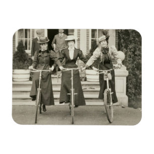 Three women on bicycles, early 1900s (b/w photo) magnet