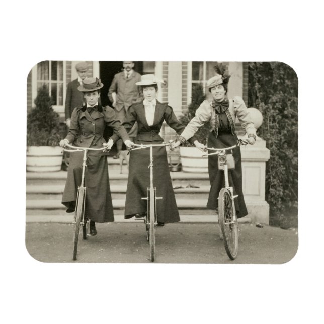 Three women on bicycles, early 1900s (b/w photo) magnet (Horizontal)