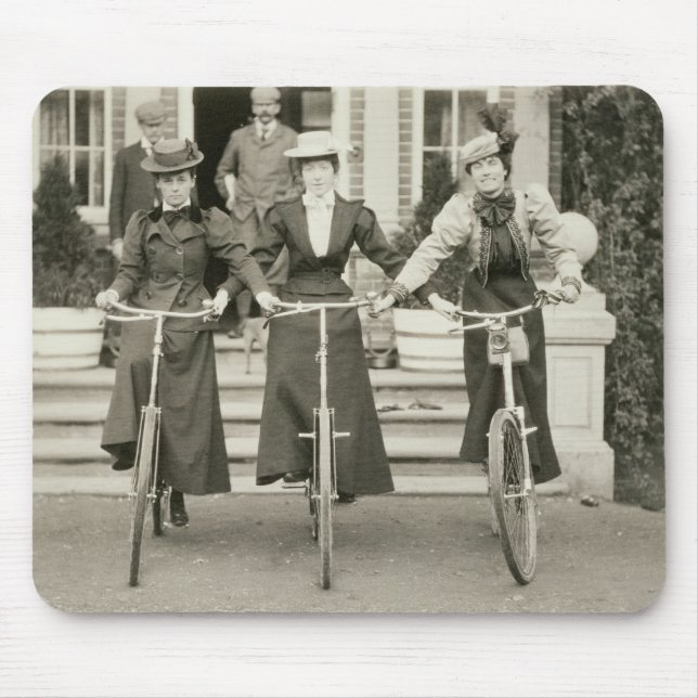 Three women on bicycles, early 1900s (b/w photo) mouse pad (Front)
