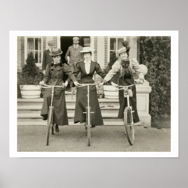 Three women on bicycles, early 1900s (b/w photo) poster (Front)