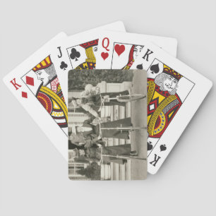 Three women on early 1900s (b/w photo) playing cards