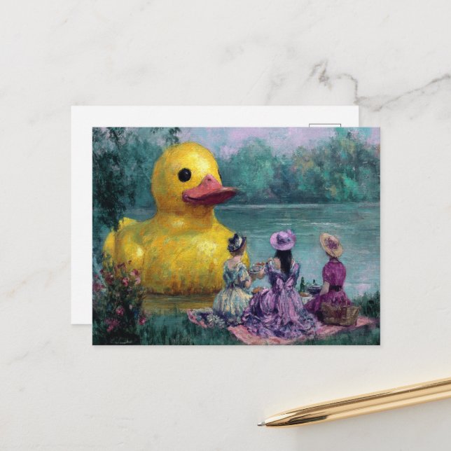 Three Women Picnic With the Giant Duck Postcard (Front/Back In Situ)