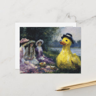 Three Women Picnic With the Giant  in Hat Postcard