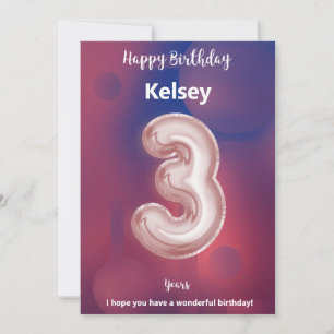 Three year old Happy Birthday card