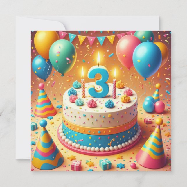three years old birthday invitation (Front)