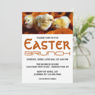 Three Yellow Chicks, Orange & White Easter Brunch Announcement