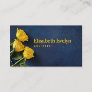 Three yellow roses on dark blue background business card