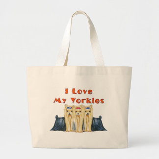 Three Yorkies I Love Large Tote Bag